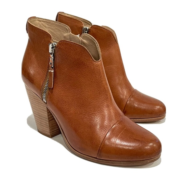 $495 RAG BONE Sz MARGOT Boots Zip Ankle Booties Heel Tan
